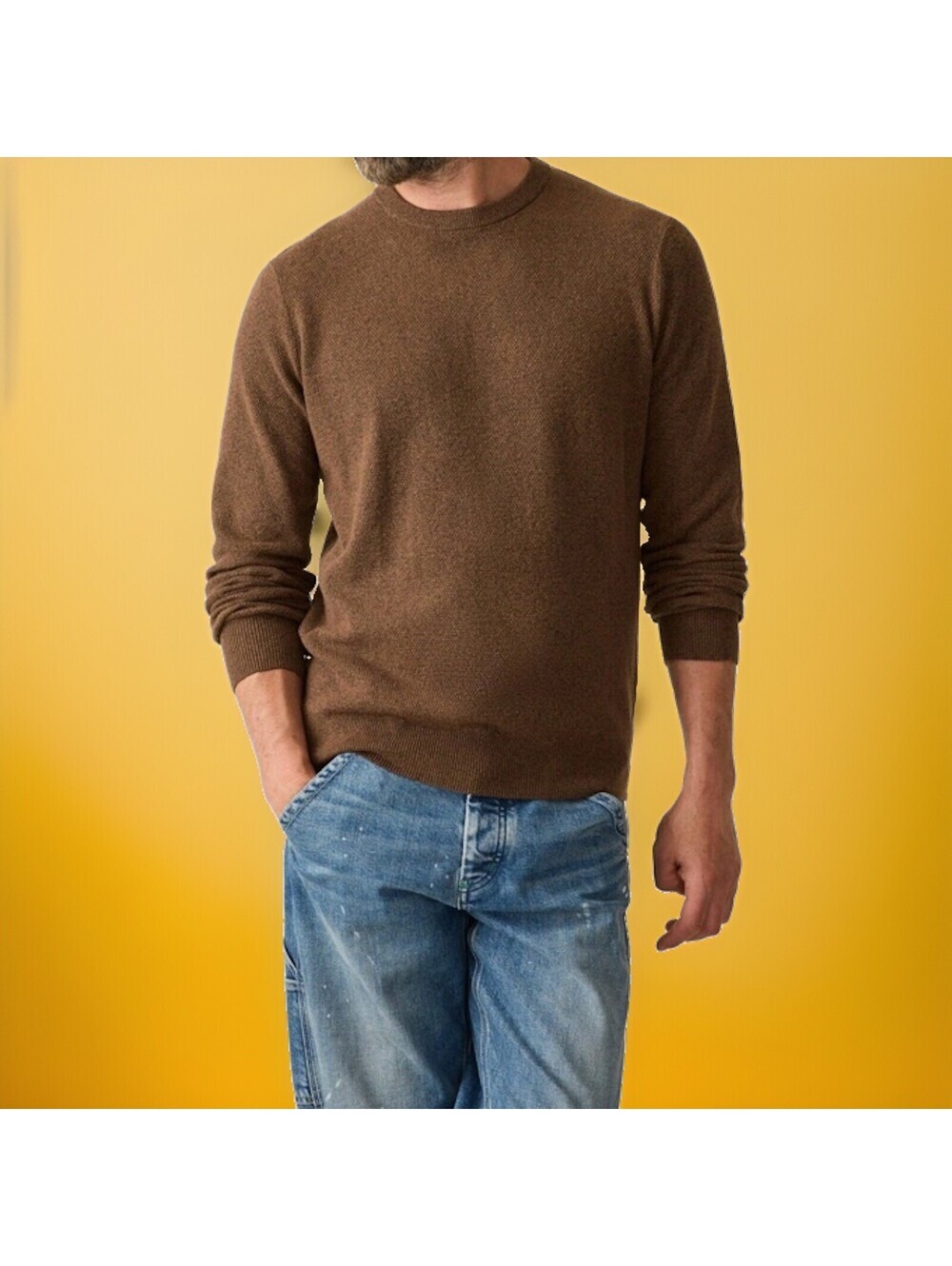 $178 Faherty Mens Jackson Crew Sweater Trail Brown Heather Cotton Blend Size M